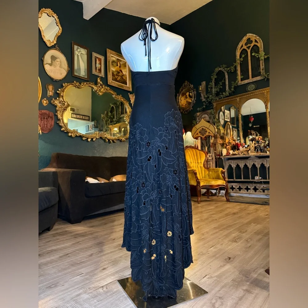 SKY Black Lace Halter High-Low Dress – Medium – Boho Witchy Y2K Vibes - Picture 6 of 11